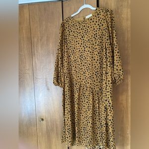 Hayden Los Angeles Leopard Print Long Sleeve Dots MIDI Dress